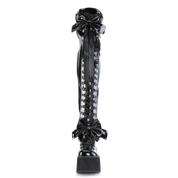 Goth Bow Platform Lace Up Thigh High Boots - Picture 1 of 5